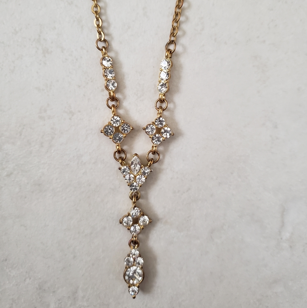 NWT gold rhinestone lariat wedding necklace